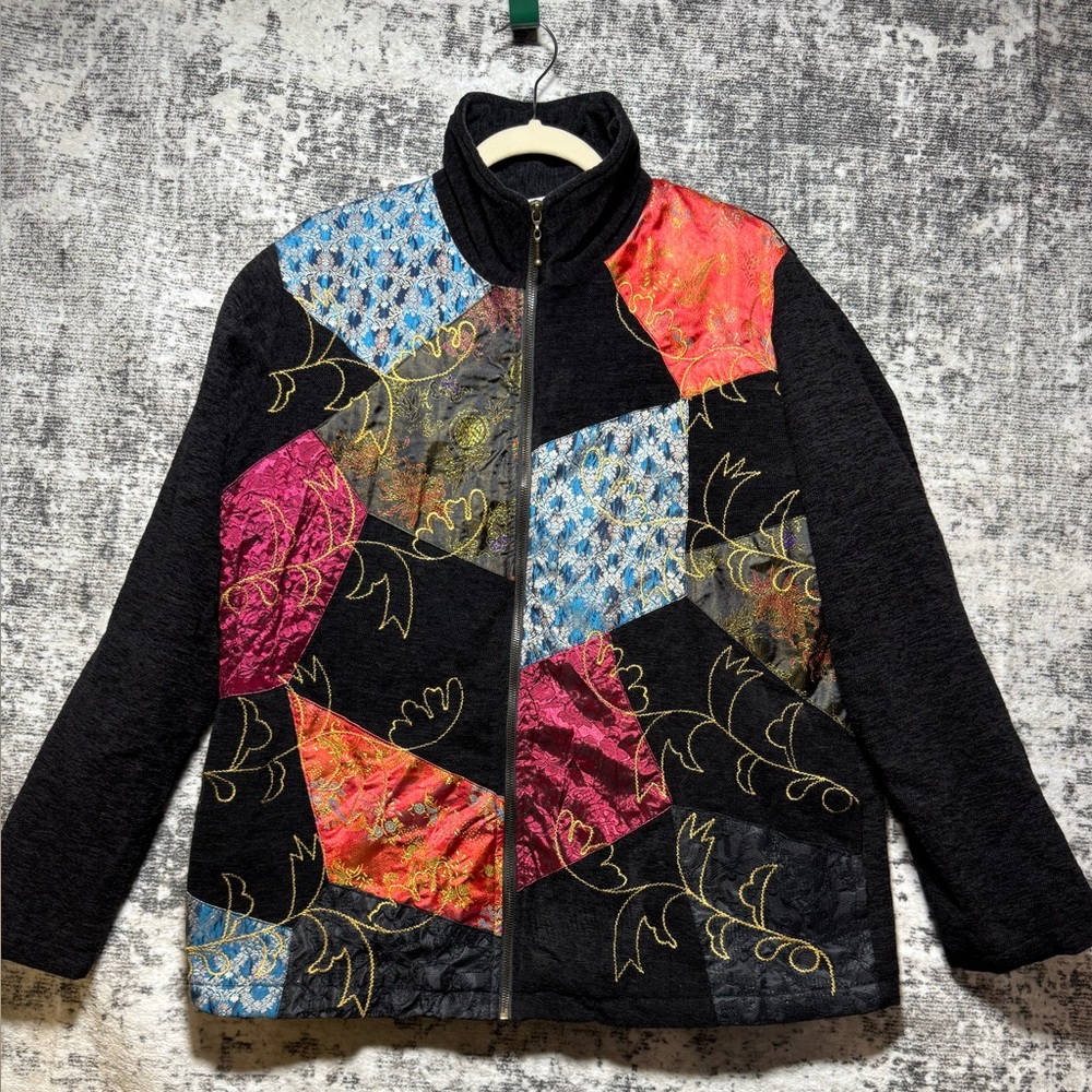 Vintage White Stag Kimono Womens L Paisley Patchwork Colorful Boho Coat Jacket
